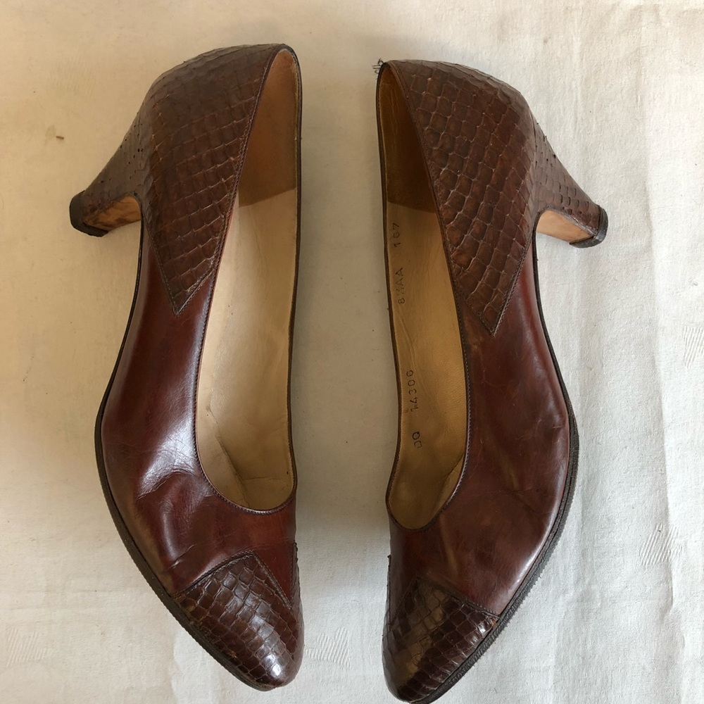 Salvatore Ferragamo Heels Pumps 8.5AA NARROW Brown - Picture 5 of 7